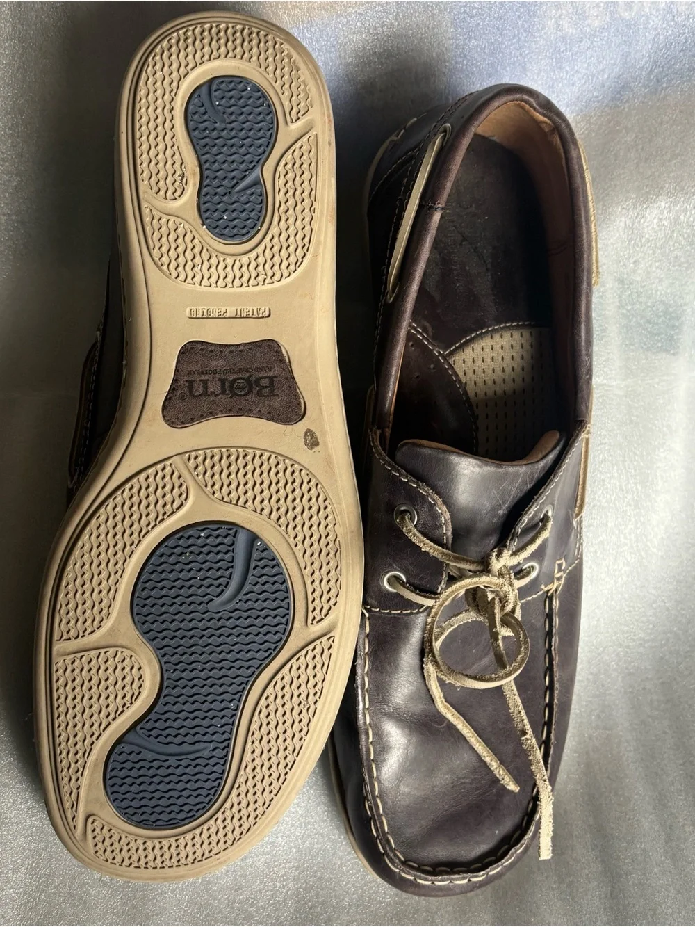 Born Men's Dark Brown Leather Boat Shoes with Tan Laces